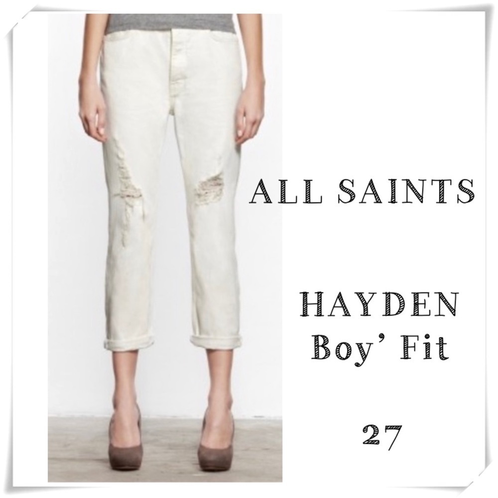 ALL Saints Hayden Boys Fit Distressed Boyfriend Jeans in White